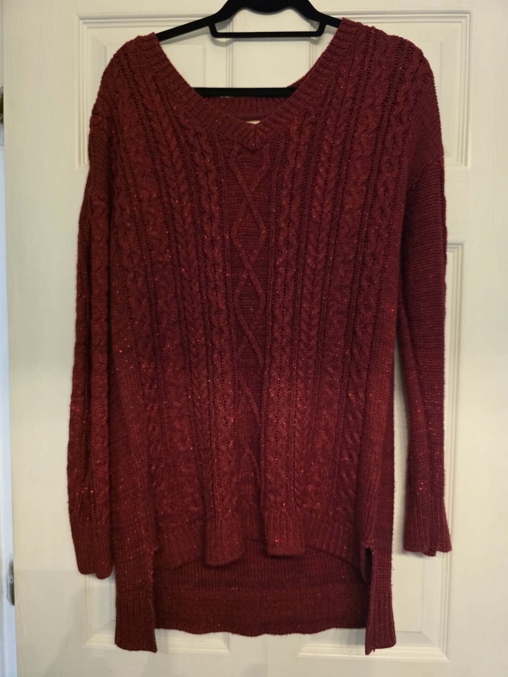 Faded Glory Burgundy Cable Knit V-Neck Sweater